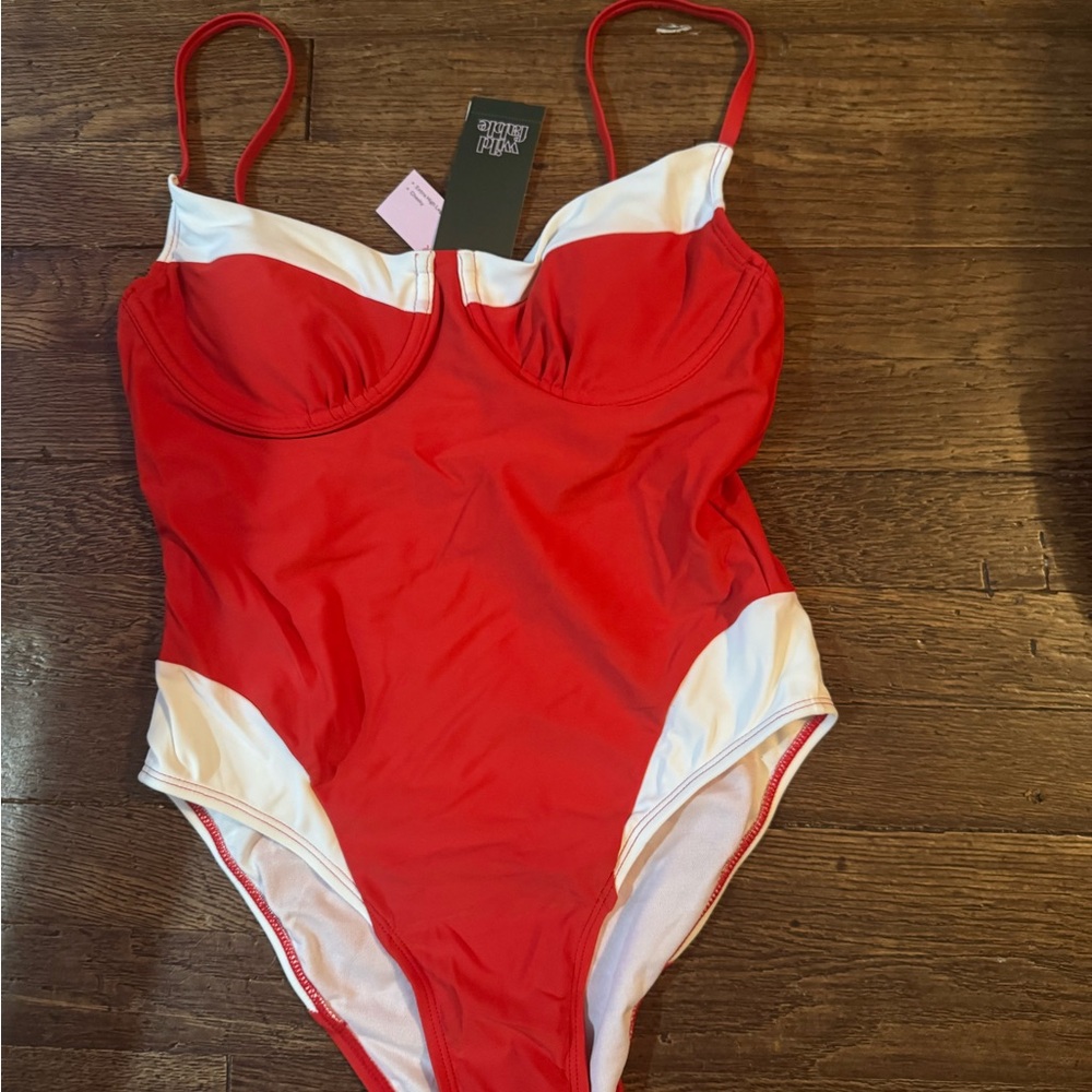 Target Red One-Piece Swimsuit with White Trim
